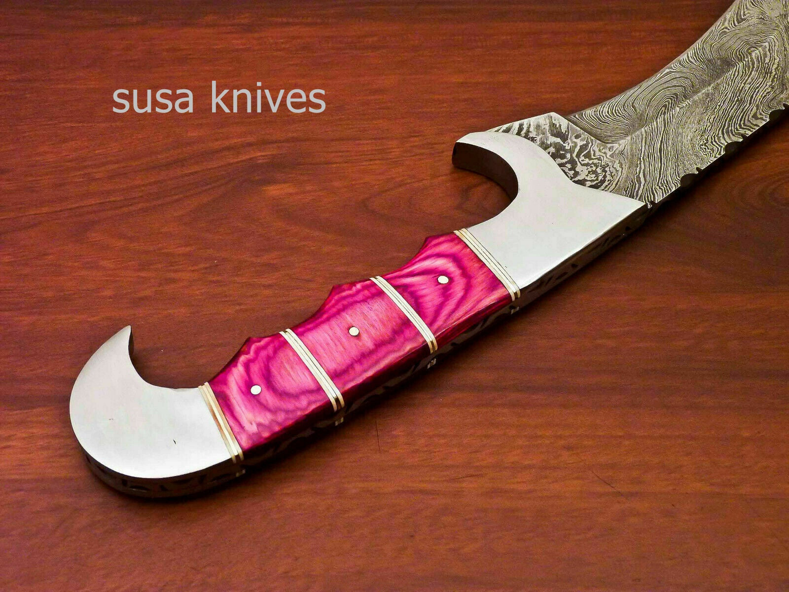 Kukri Knife -Custom Handmade Damascus Kukri Knife [Sheath] Hard Wood Handle - SUSA KNIVES