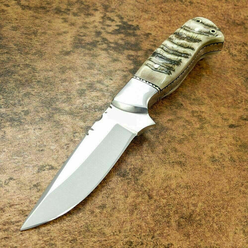 CUSTOM HAND MADE D2 HUNTING KNIFE - FULL TANG - SHEEP HORN HANDLE - SUSA KNIVES