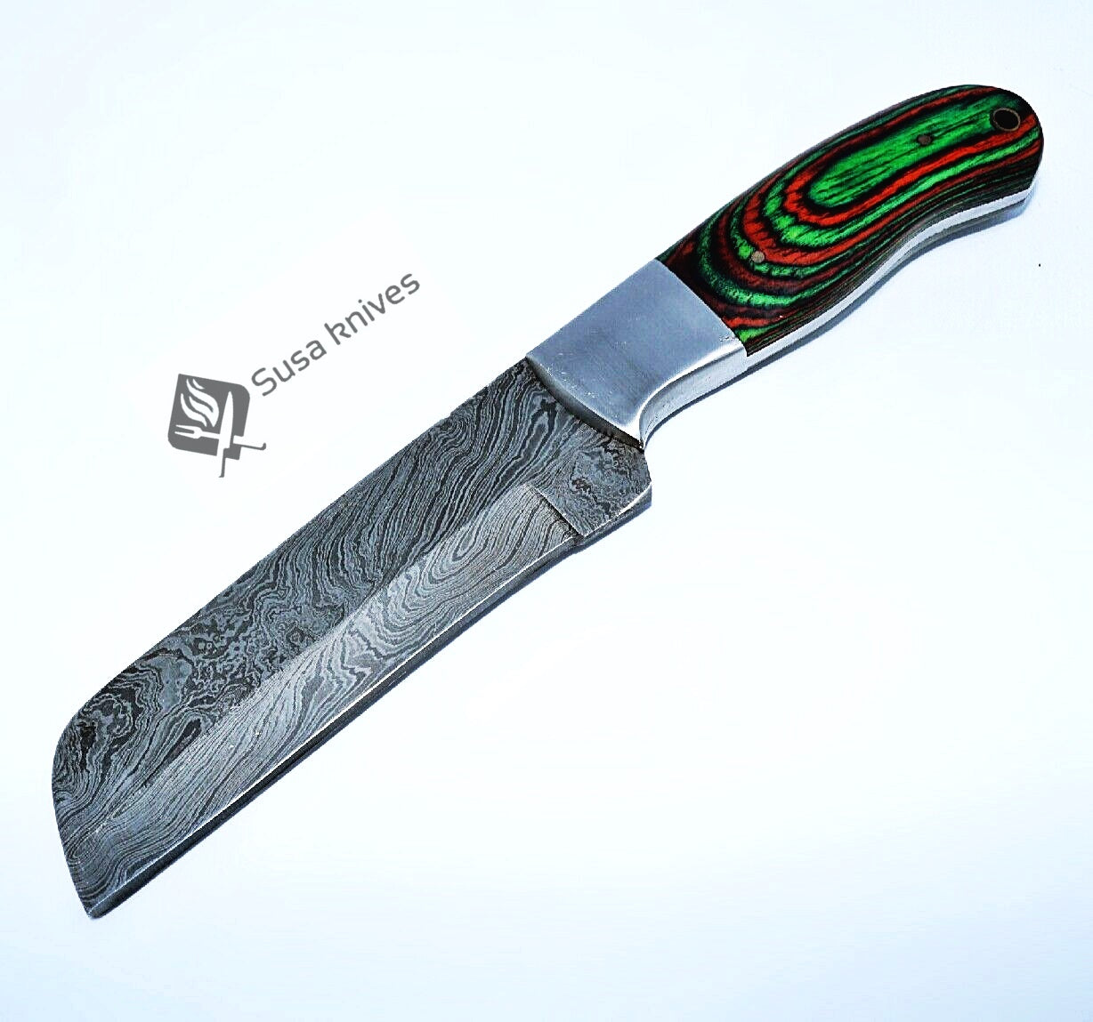 HAND FORGED DAMASCUS STEEL BULL CUTTER/COWBOY KNIFE & PUKKA WOOD HANDLE - SUSA KNIVES