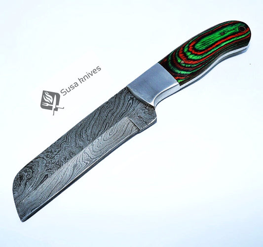HAND FORGED DAMASCUS STEEL BULL CUTTER/COWBOY KNIFE & PUKKA WOOD HANDLE - SUSA KNIVES