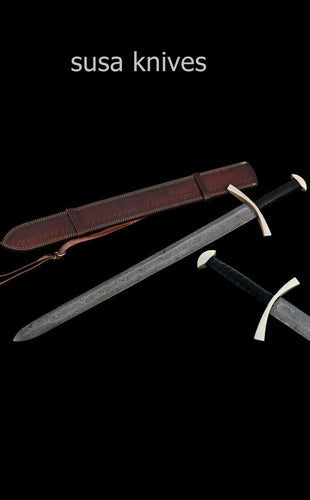 Custom Handmade Damascus steel Viking Sword 38 Inches W/Leather Sheath - SUSA KNIVES