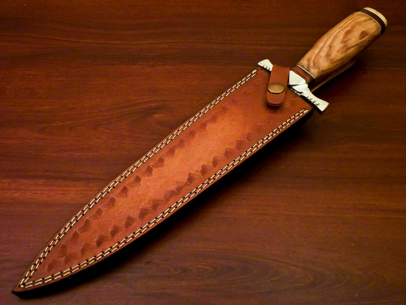 Custom Handmade Damascus Steel Dagger Knife | Sheath | Natural Olive Wood Handle - SUSA KNIVES