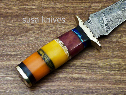 Stunning CUSTOM HAND FORGED DAMASCUS DAGGER HUNTING KNIFE CAMEL BONE - SUSA KNIVES