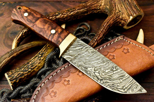 Custom Handmade Damascus Hunting Skinning Blade Hunter Camping Full Tang Knife - SUSA KNIVES