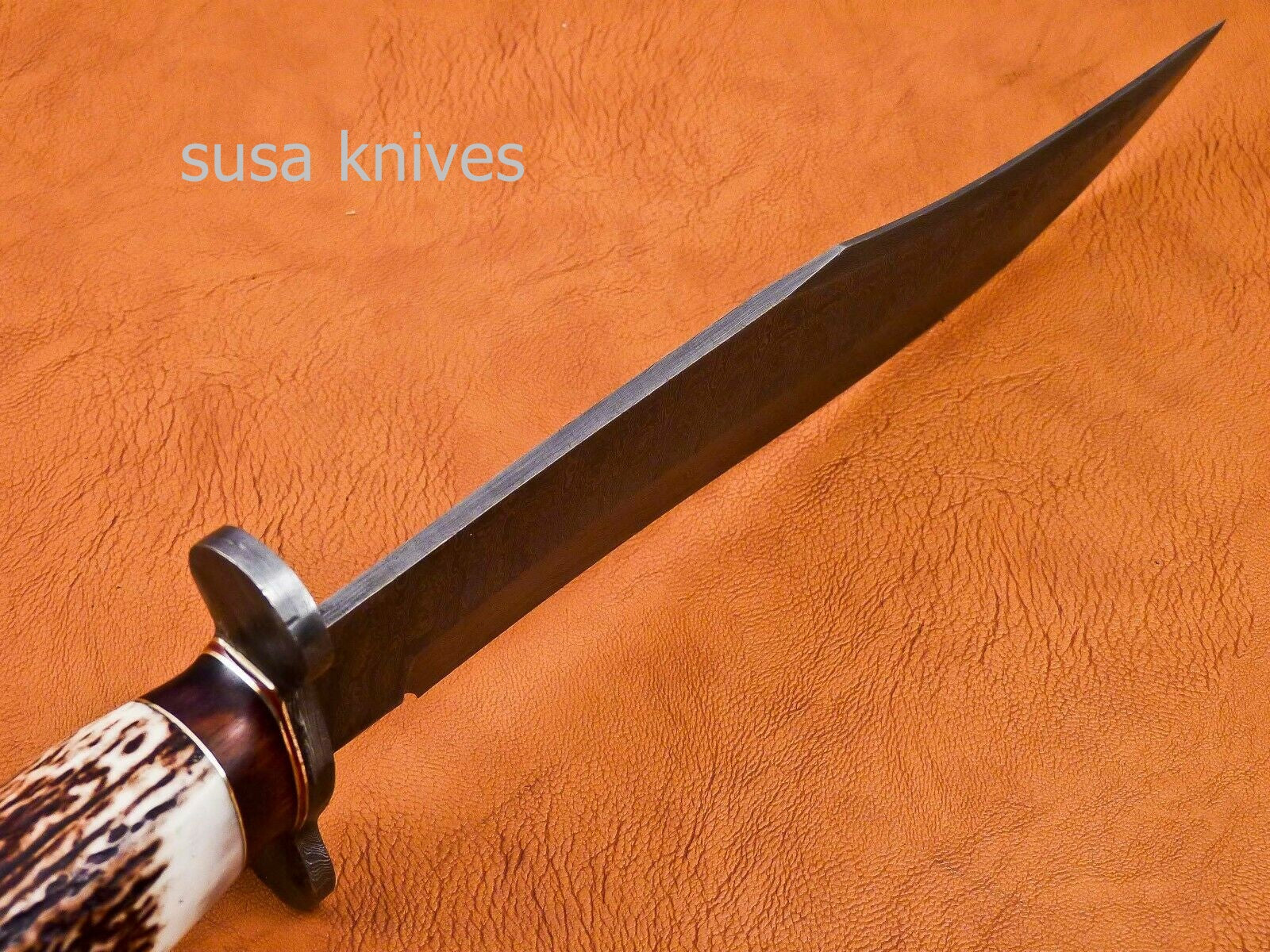 Handmade Damascus Steel Bowie Knive - Stag & Rose Wood Handle - SUSA KNIVES