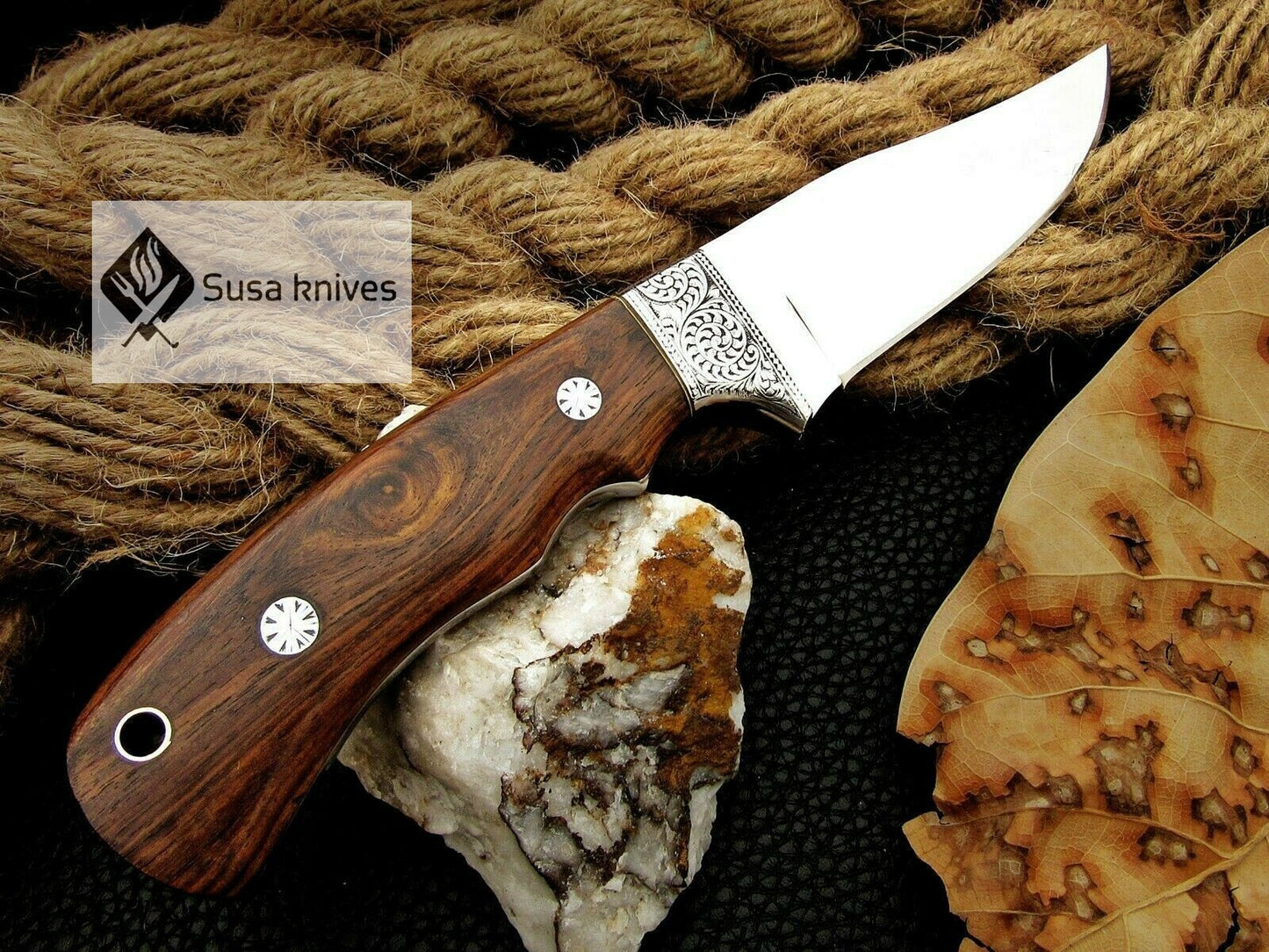 HANDMADE ENGRAVED, HUNTING/FIGHTING KNIFE  440C MIRROR POLISHED - SUSA KNIVES