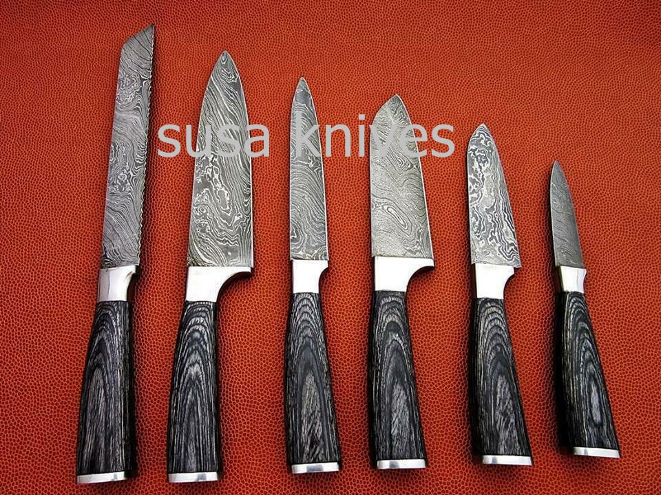 CUSTOM MADE DAMASCUS BLADE 6Pcs. CHEF/KITCHEN KNIVES SET - SUSA KNIVES