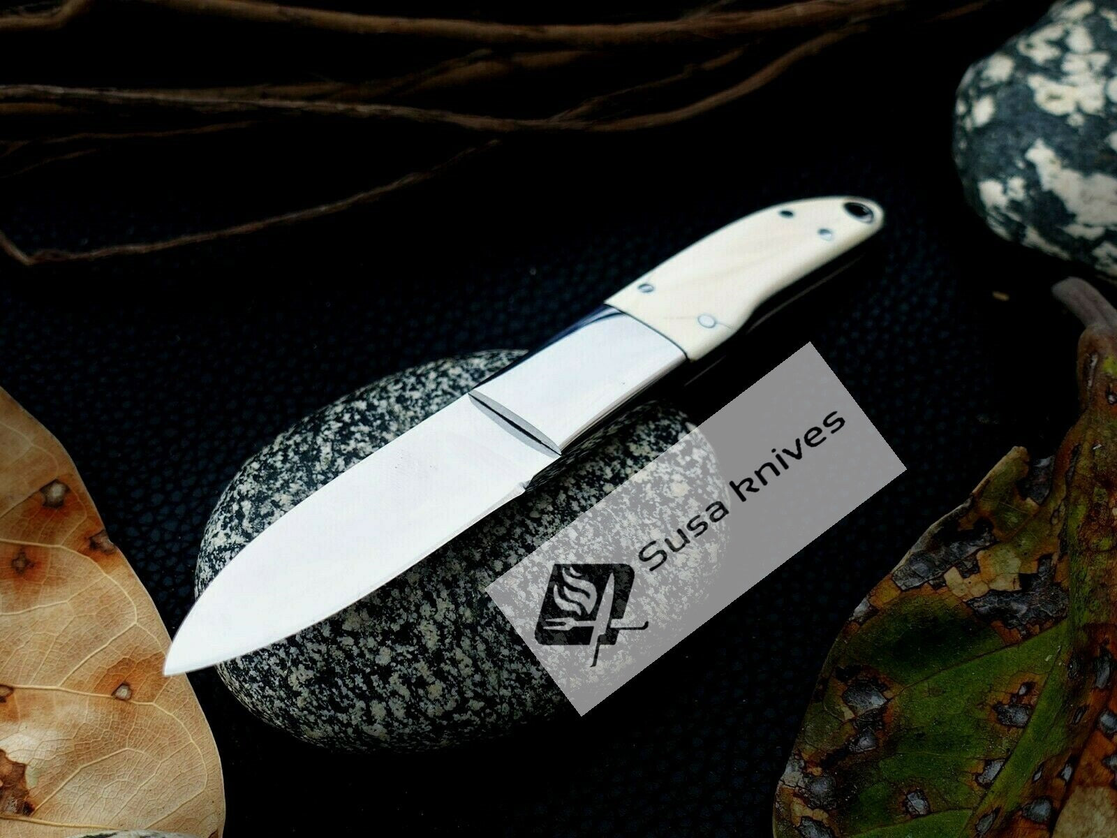 CUSTOM MADE, MIRROR POLISHED 440 C,MAMMOTH HANDLE HUNTING / FIGHTING KNIFE - SUSA KNIVES