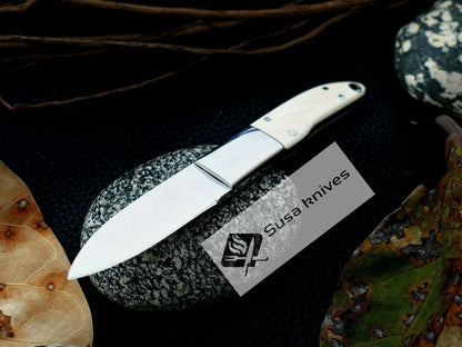 CUSTOM MADE, MIRROR POLISHED 440 C,MAMMOTH HANDLE HUNTING / FIGHTING KNIFE - SUSA KNIVES