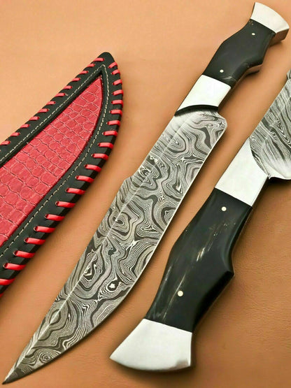 Custom Handmade Hunting Steel Hunting Knife | Sheath Buffalo Horn Handle - SUSA KNIVES