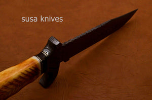 Handmade Damascus Steel Bowie Knive -Cammel Bone & Rose Wood Handle - SUSA KNIVES
