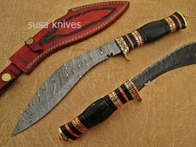 Load image into Gallery viewer, Damascus steel hunting Kukri knife BRASS GUARD Buffalo Horn. - SUSA KNIVES
