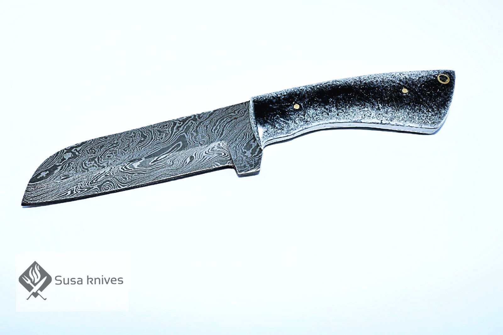 HAND FORGED DAMASCUS STEEL BULL CUTTER/COWBOY KNIFE & RISEN HANDLE - SUSA KNIVES