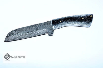 HAND FORGED DAMASCUS STEEL BULL CUTTER/COWBOY KNIFE & RISEN HANDLE - SUSA KNIVES