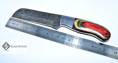 HAND FORGED DAMASCUS STEEL BULL CUTTER/COWBOY KNIFE & PUKKA WOOD HANDLE - SUSA KNIVES