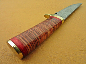 Custom Handmade Damascus Steel Hunting knife with Sheath" Leather Roll Handle - SUSA KNIVES