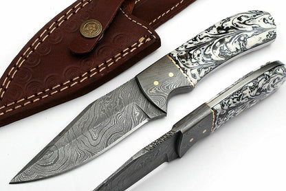 CUSTOM HAND MADE DAMASCUS STEEL FULL TANG HUNTING SKINNER KNIFE - SUSA KNIVES