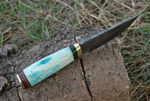 CUSTOM HAND FORGED DAMASCUS STEEL Hunting KNIFE W/ BONE Brass Guard HANDLE - SUSA KNIVES
