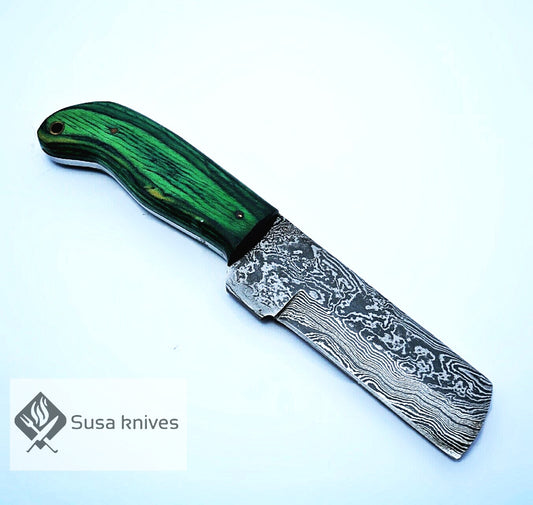 HAND FORGED DAMASCUS STEEL BULL CUTTER/COWBOY KNIFE & PUKKA WOOD HANDLE - SUSA KNIVES