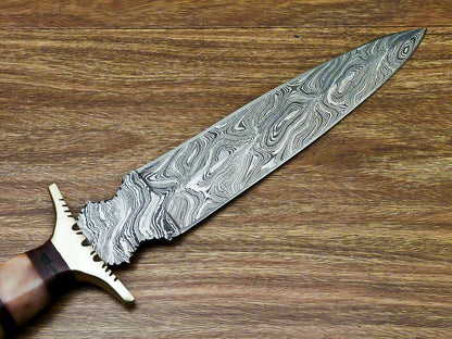 Beautiful Custom Handmade Damascus Steel Dagger Knife "Stained Camel Bone Handle - SUSA KNIVES