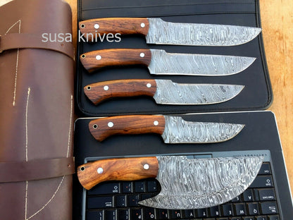 MURT ART CUSTOM HANDMADE DAMASCUS STEEL CHEF SET KNIVES - SUSA KNIVES