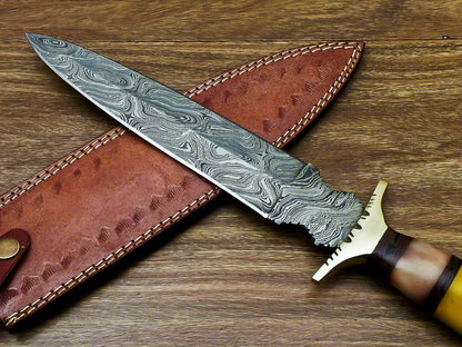 Beautiful Custom Handmade Damascus Steel Dagger Knife "Stained Camel Bone Handle - SUSA KNIVES