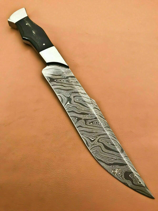 Custom Handmade Hunting Steel Hunting Knife | Sheath Buffalo Horn Handle - SUSA KNIVES