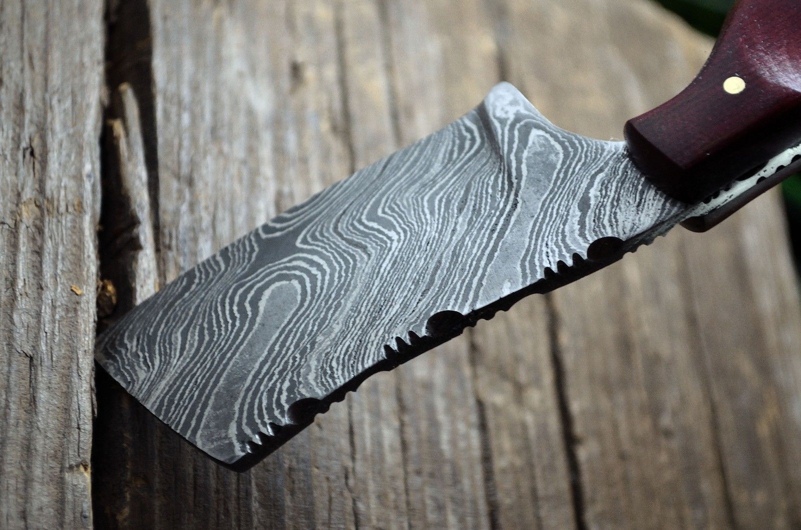 MINI POCKET CLEAVER HAND FORGED DAMASCUS STEEL CUSTOM HUNTING KNIFE WITH SHEATH - SUSA KNIVES