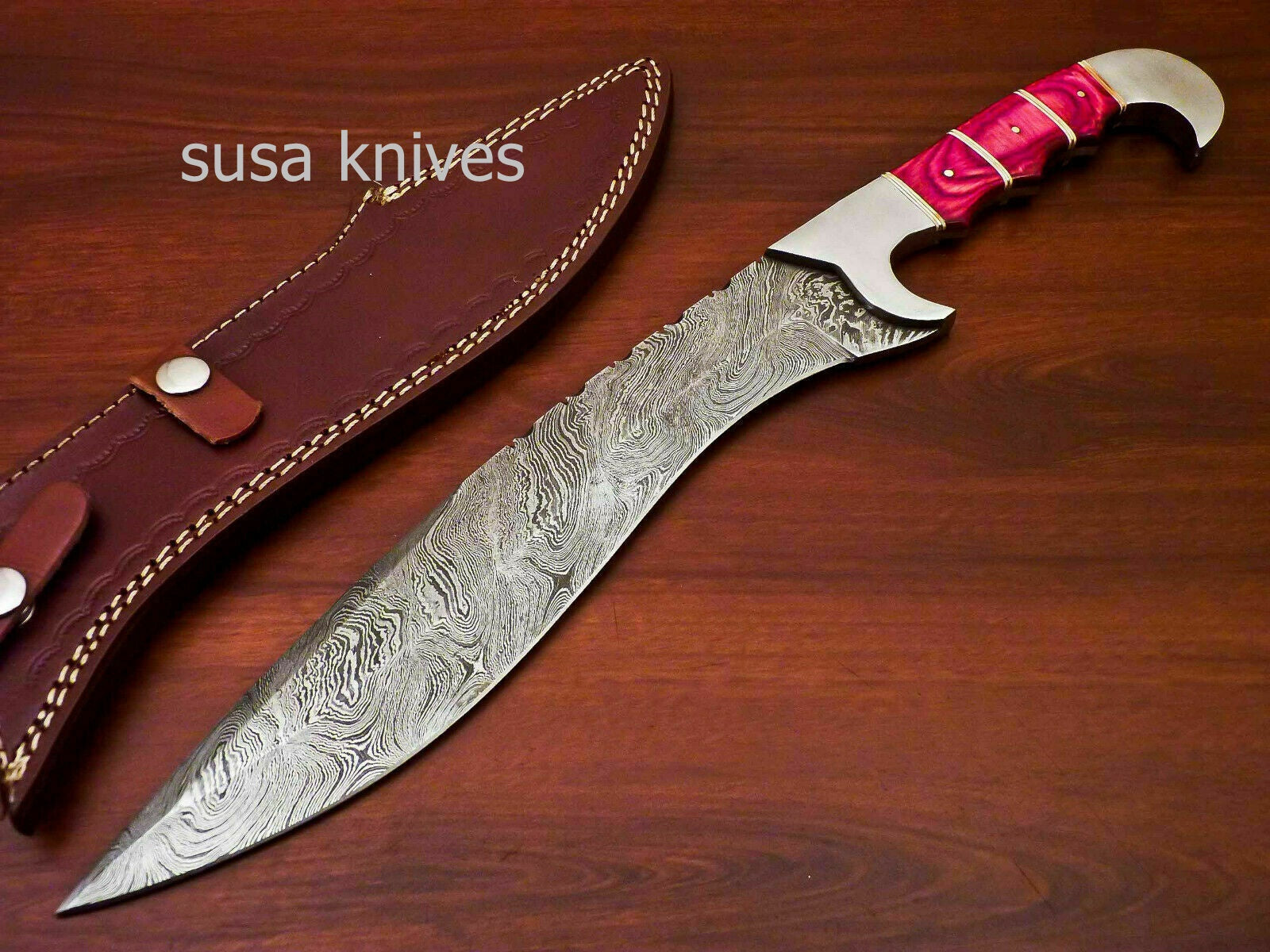 Kukri Knife -Custom Handmade Damascus Kukri Knife [Sheath] Hard Wood Handle - SUSA KNIVES