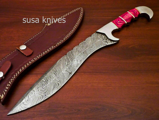 Kukri Knife -Custom Handmade Damascus Kukri Knife [Sheath] Hard Wood Handle - SUSA KNIVES