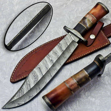 Load image into Gallery viewer, Amazing Custom Handmade Damascus Steel Bowie Knife &quot; Stained Camel bone Handle - SUSA KNIVES
