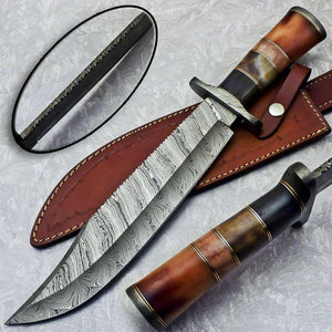 Amazing Custom Handmade Damascus Steel Bowie Knife " Stained Camel bone Handle - SUSA KNIVES