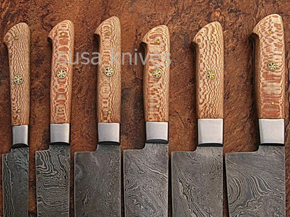 USTOM MADE DAMASCUS BLADE 6Pcs. CHEF/KITCHEN KNIVES SET - SUSA KNIVES