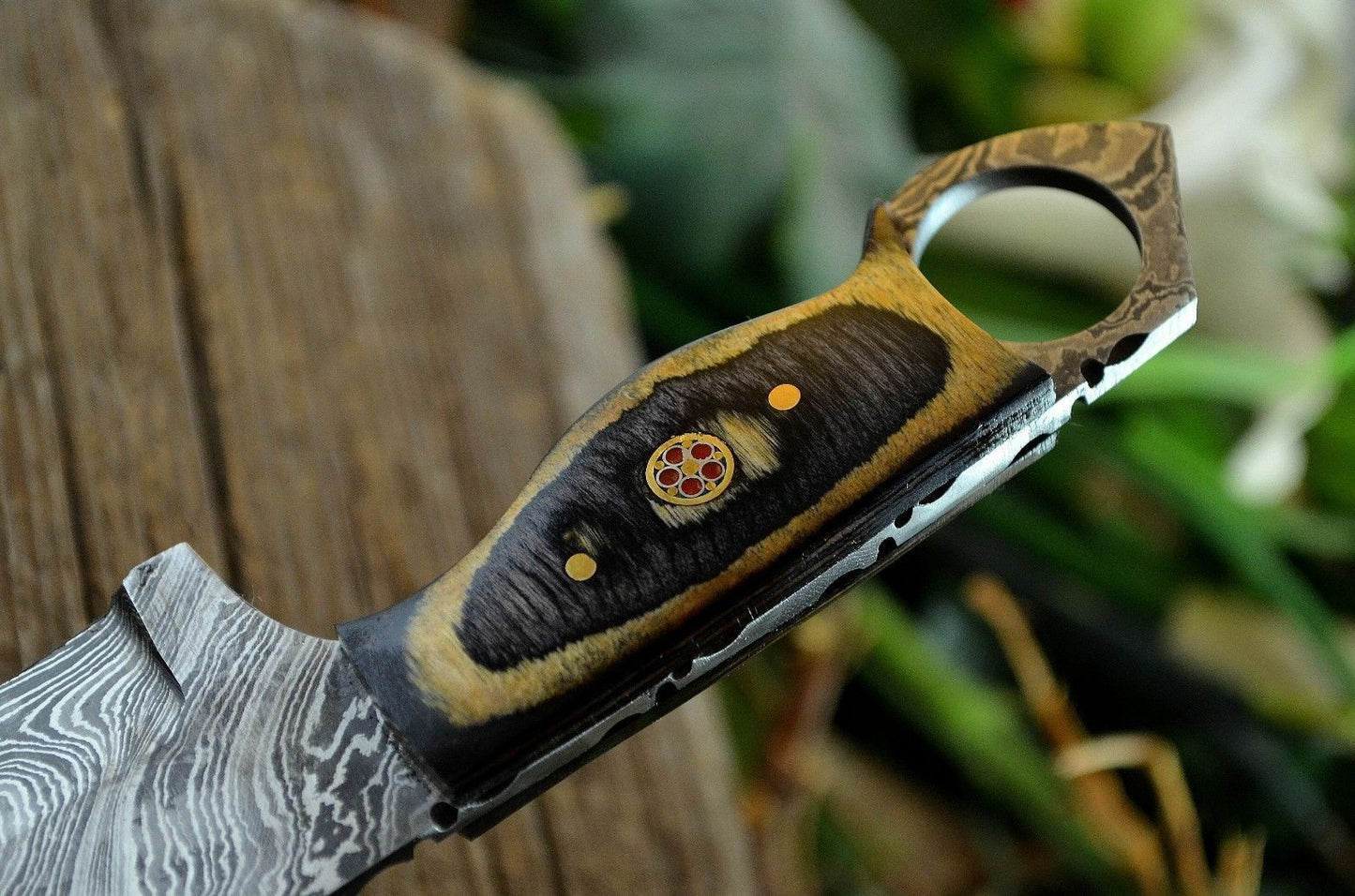 CUSTOM MADE MINI POCKET CLEAVER HUNTING KNIFE FORGED DAMASCUS STEEL WITH SHEATH - SUSA KNIVES