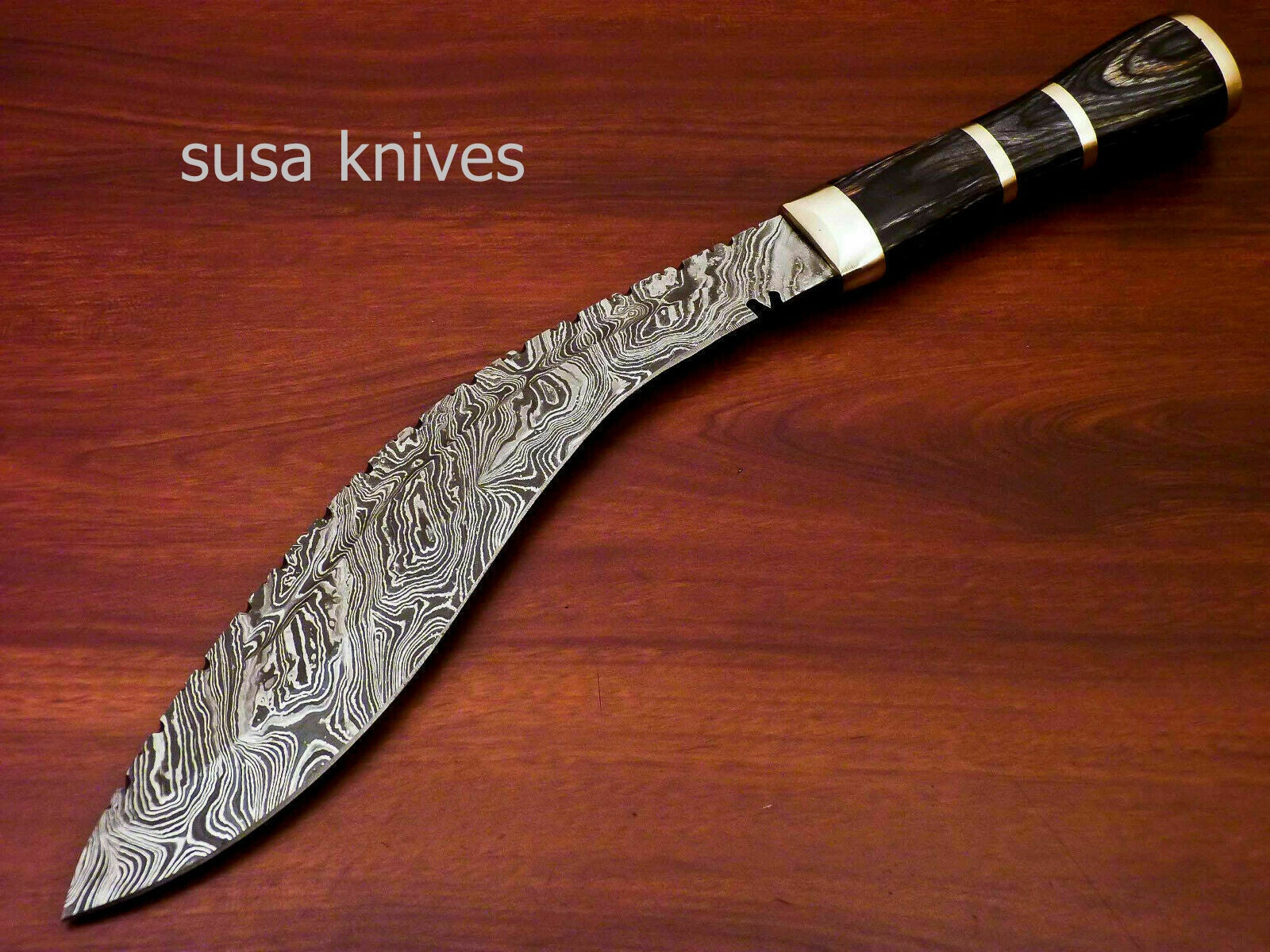 Custom Handmade Damascus Steel Kukri Knife[Sheath] Hard Wood Handle - SUSA KNIVES