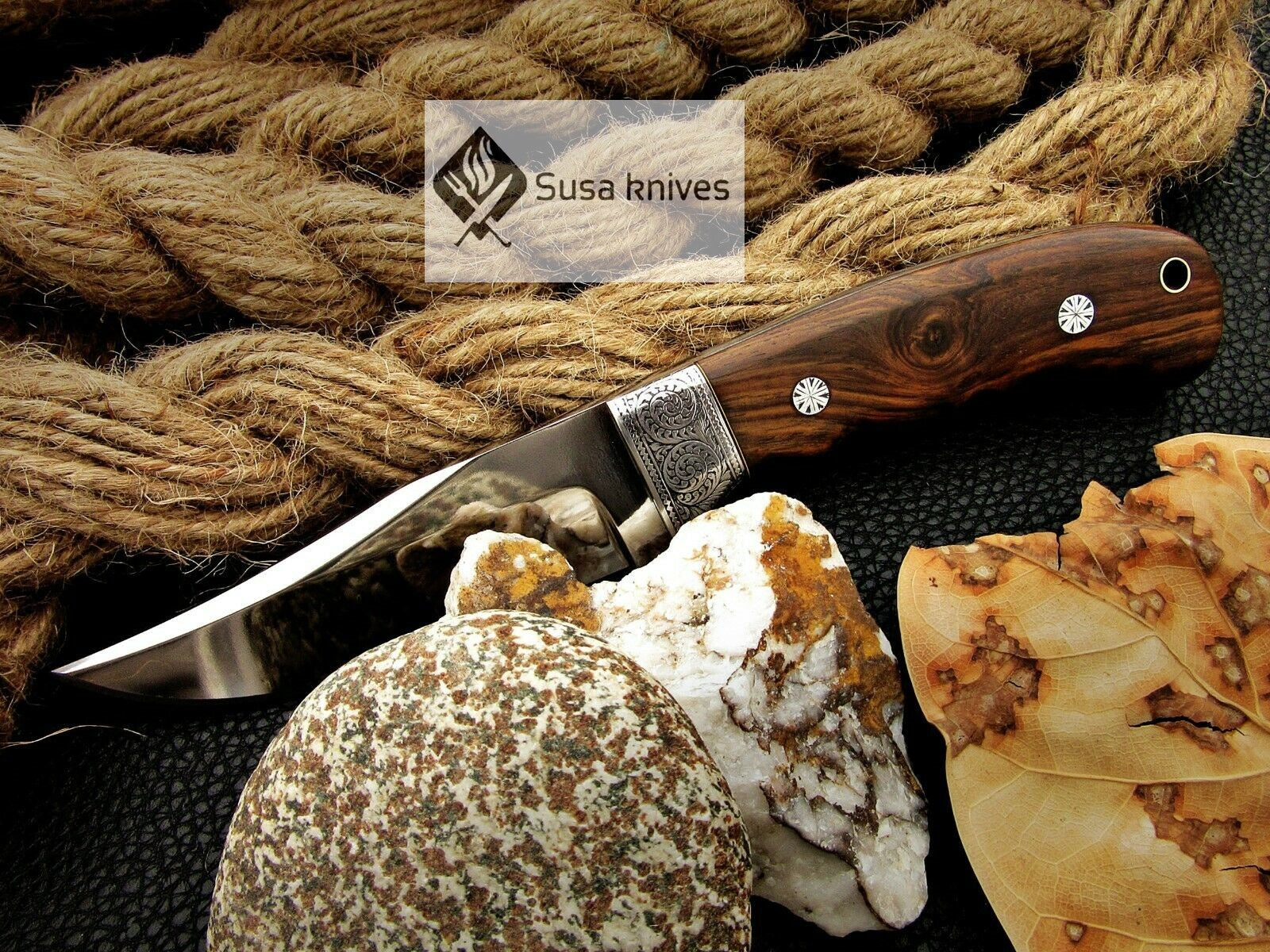 HANDMADE ENGRAVED, HUNTING/FIGHTING KNIFE  440C MIRROR POLISHED - SUSA KNIVES