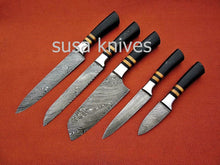 Load image into Gallery viewer, CUSTOM MADE DAMASCUS BLADE 5Pcs. CHEF/KITCHEN KNIVES SET - SUSA KNIVES
