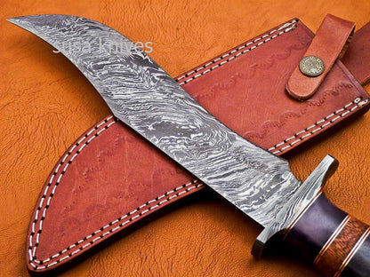Handmade Damascus Steel Bowie Knive - Cammel Bone & Rose Wood Handle - SUSA KNIVES
