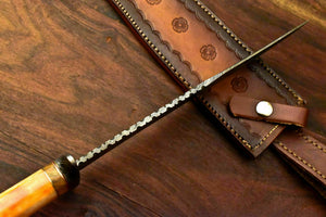 Custom Handmade Damascus Steel Hunting Knife | Sheath |Stained Camel Bone Handle - SUSA KNIVES