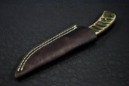 HANDMADE CUSTOM HUNTING /skinner kNIFE D2 CARBON STEEL HORN HANDLE WITH LEATHER SHEATH - SUSA KNIVES