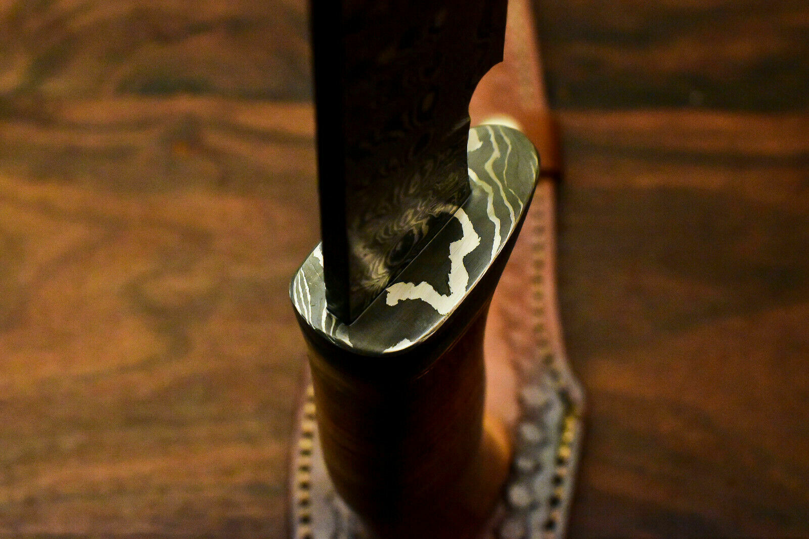 Custom Handmade Damascus Steel Bowie Knife | Sheath | Leather Roll Handle - SUSA KNIVES