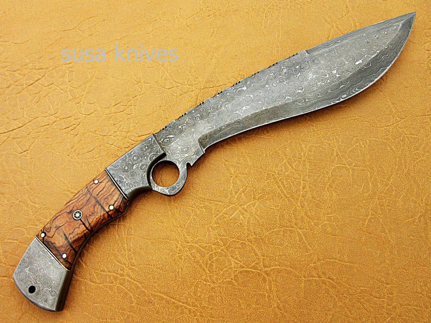 Kukri knife-Custom Handmade Damascus Steel kukri Knife Natural Rose Wood Handle - SUSA KNIVES