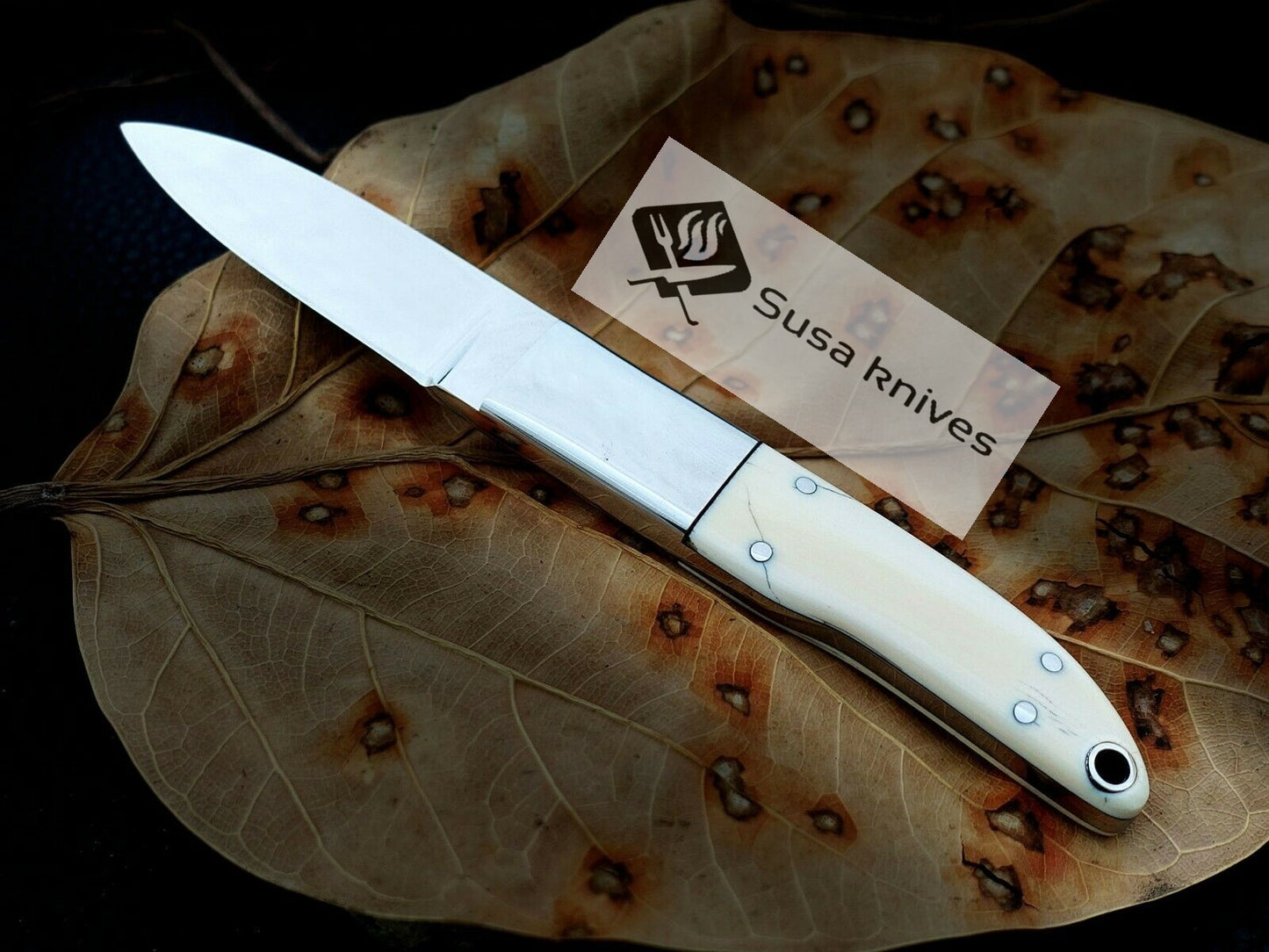 CUSTOM MADE, MIRROR POLISHED 440 C,MAMMOTH HANDLE HUNTING / FIGHTING KNIFE - SUSA KNIVES