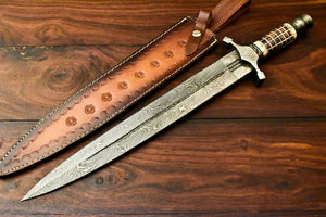 Custom Handmade Damascus Sword Dagger Double Edge Knife - SUSA KNIVES