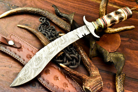 Custom Handmade Damascus Kukri Hunting Knife | Farms Camel Bone - SUSA KNIVES