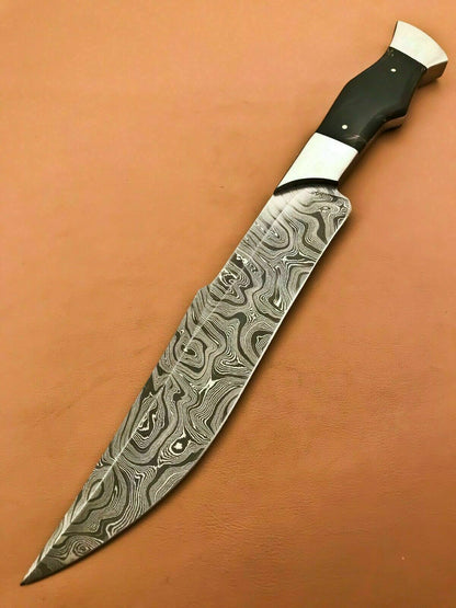 Custom Handmade Hunting Steel Hunting Knife | Sheath Buffalo Horn Handle - SUSA KNIVES