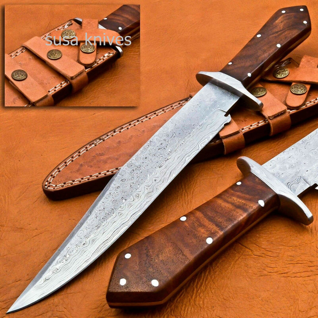 Handmade Damascus Steel Bowie Knive – Beautifull Rose Wood Handle - SUSA KNIVES