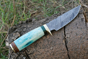 CUSTOM HAND FORGED DAMASCUS STEEL Hunting KNIFE W/ BONE Brass Guard HANDLE - SUSA KNIVES