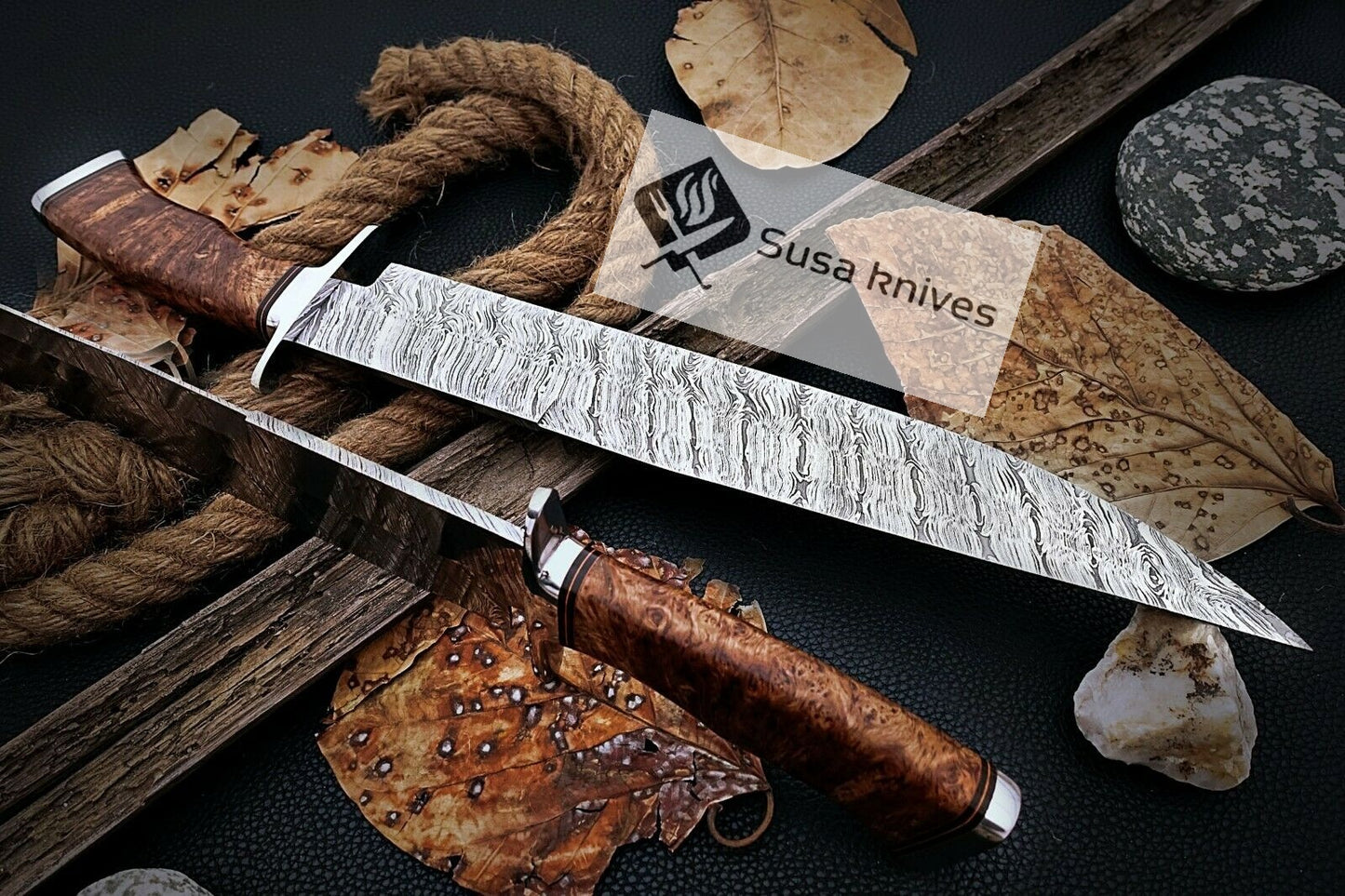 HAND FORGED DAMASCUS STEEL,STRONG GRIP OUTDOOR HUNTING,FIGHTING CLAW BOWIE KNIFE - SUSA KNIVES