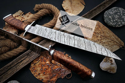 HAND FORGED DAMASCUS STEEL,STRONG GRIP OUTDOOR HUNTING,FIGHTING CLAW BOWIE KNIFE - SUSA KNIVES